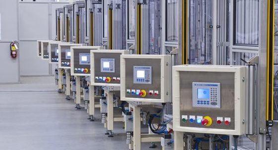 Many identical machines in a long row